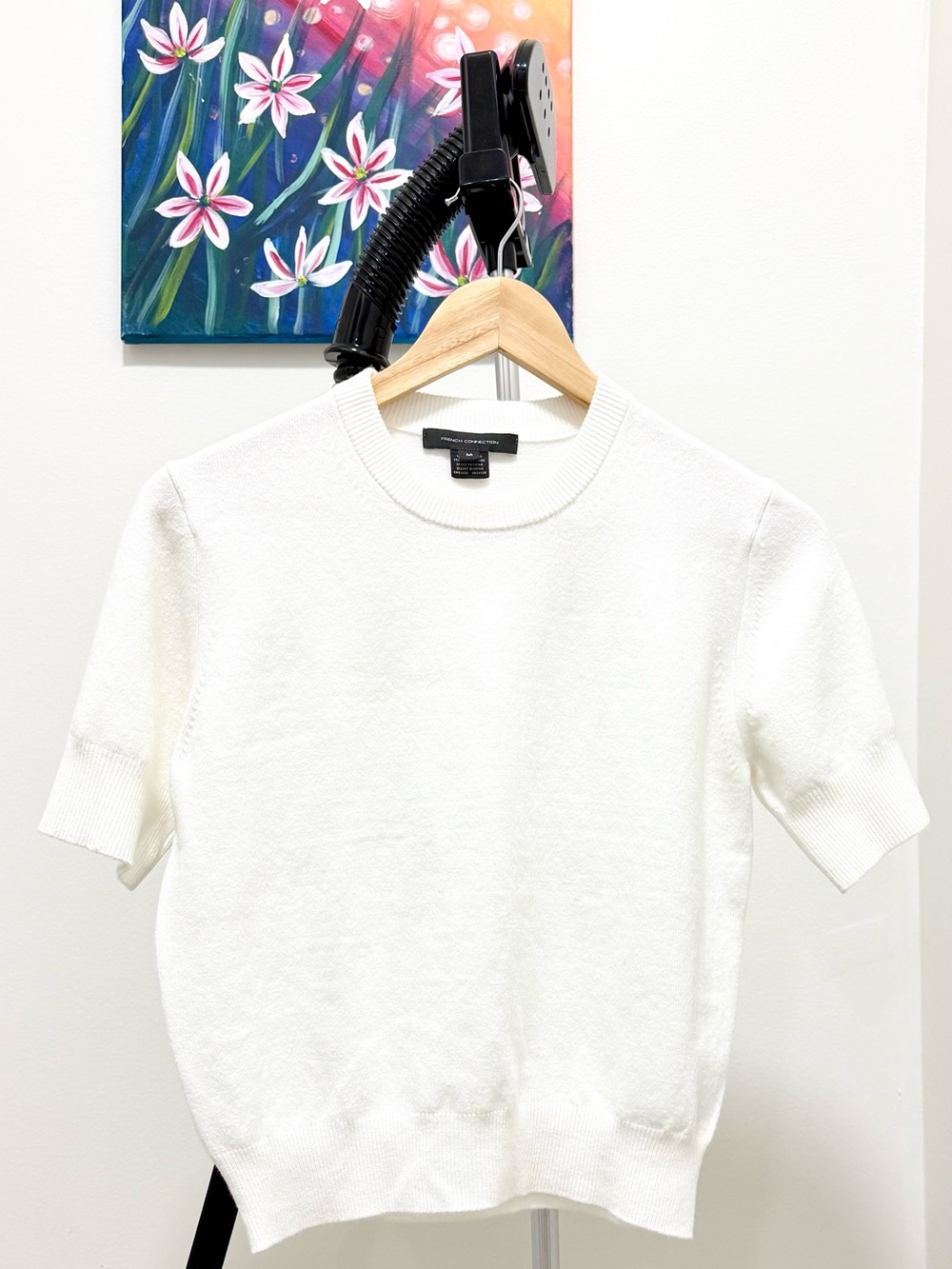 New French Connection White Short-Sleeve Crewneck Top